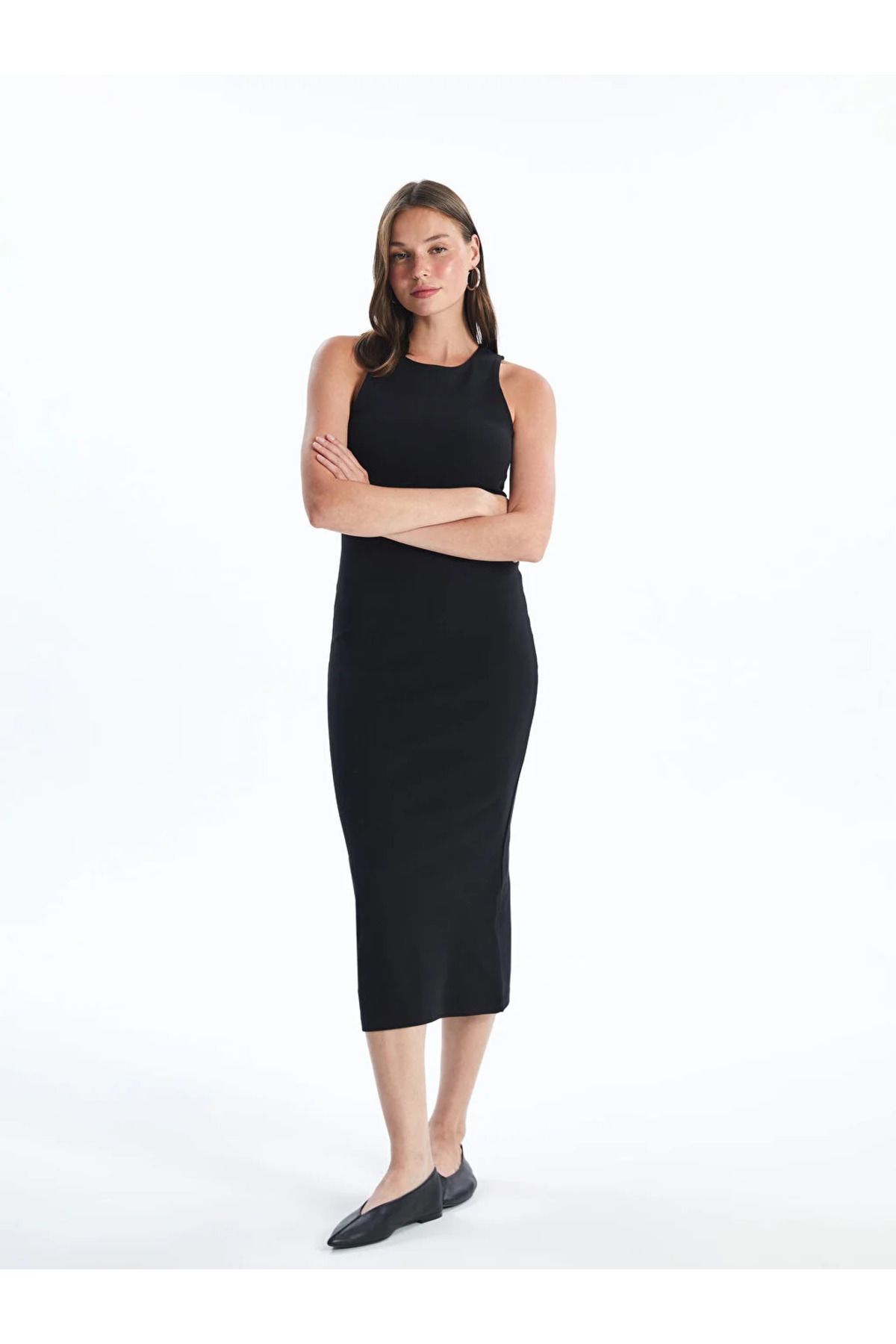 LCW Casual Kadın Bisiklet Yaka Düz Bodycon Elbise