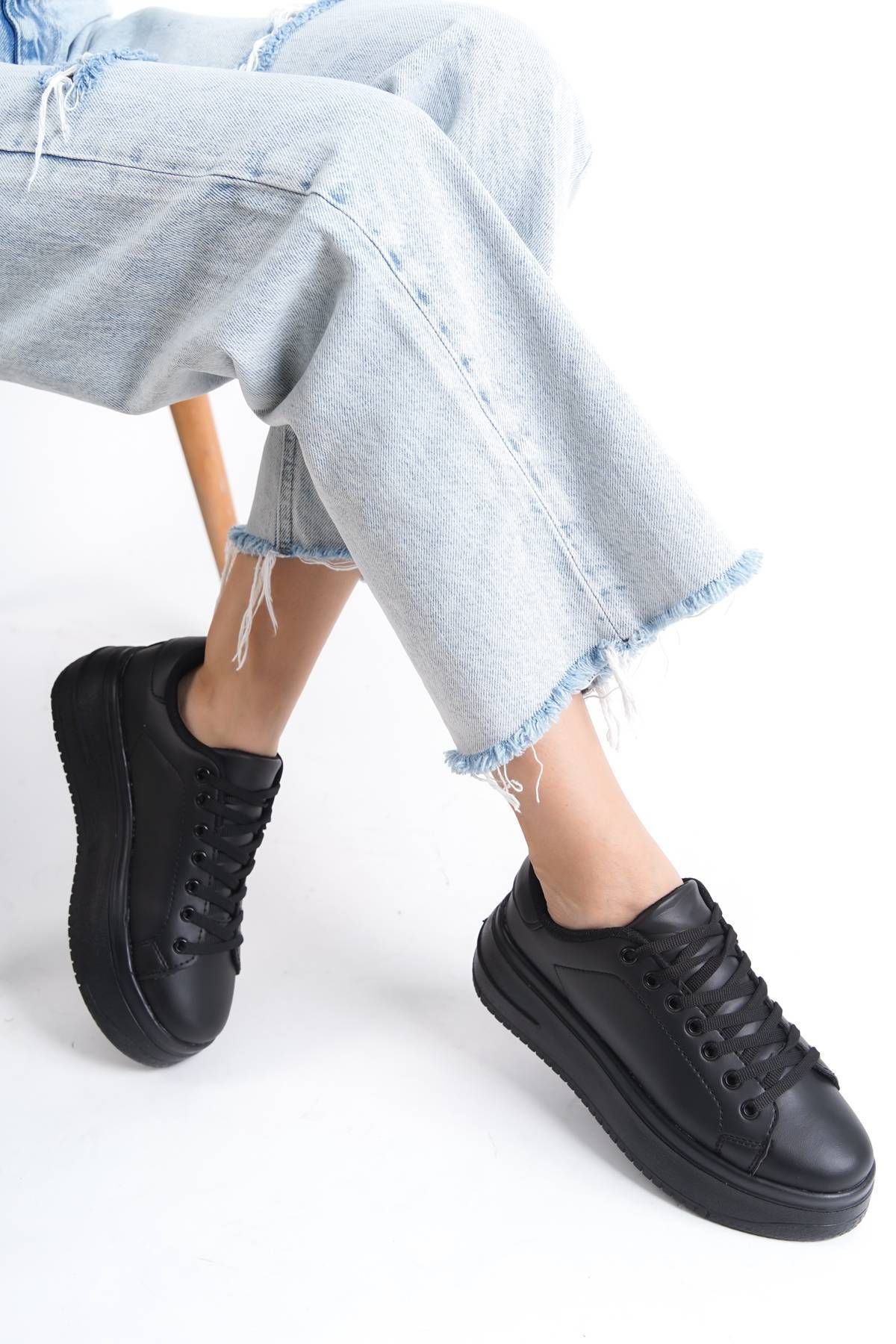 ayakkabıhavuzu-Women's Comfort Black Casual Sneakers High Sole 5 cm 3