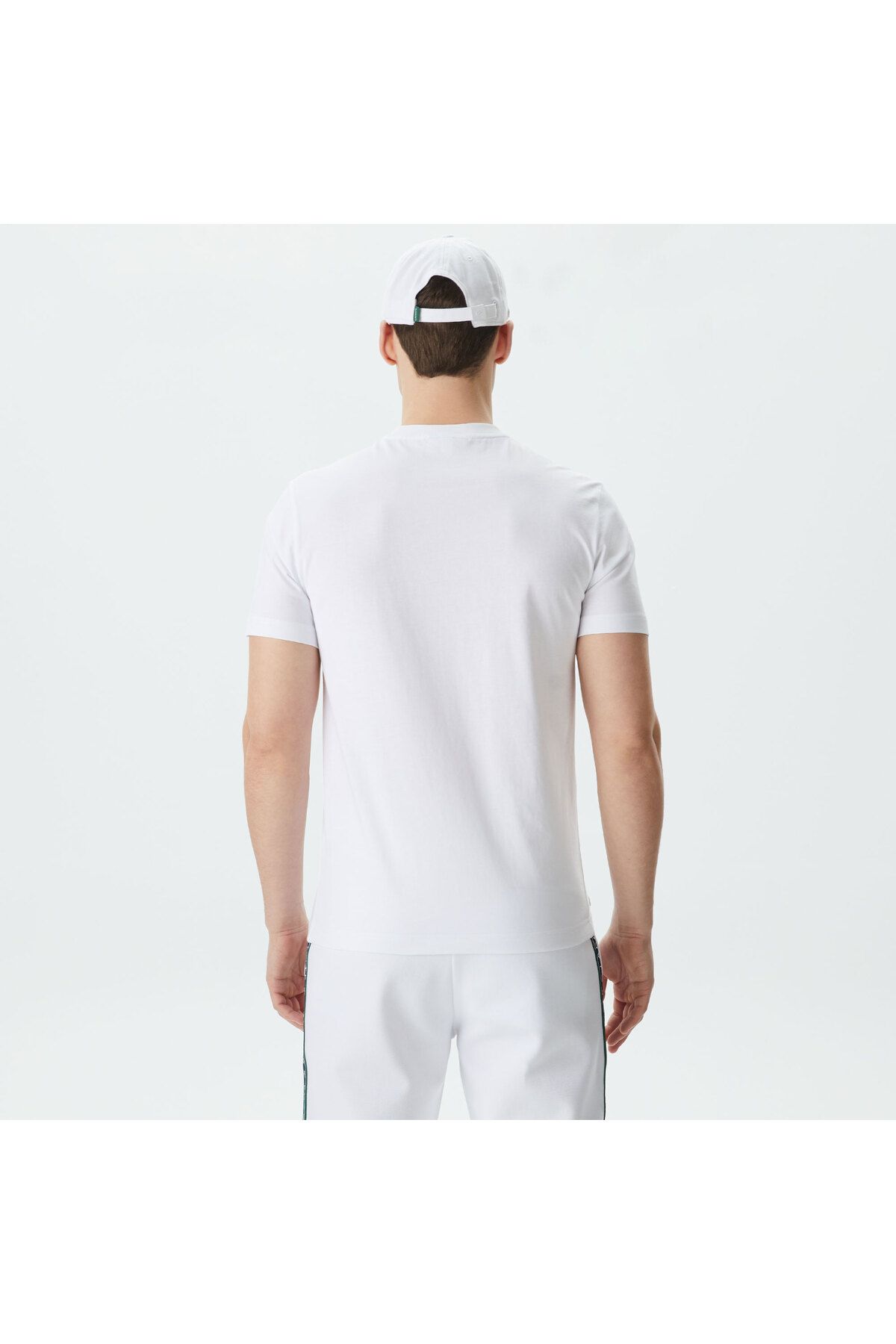 Lacoste یقه دوچرخه مناسب مردانه تی شرت سفید چاپ شده
