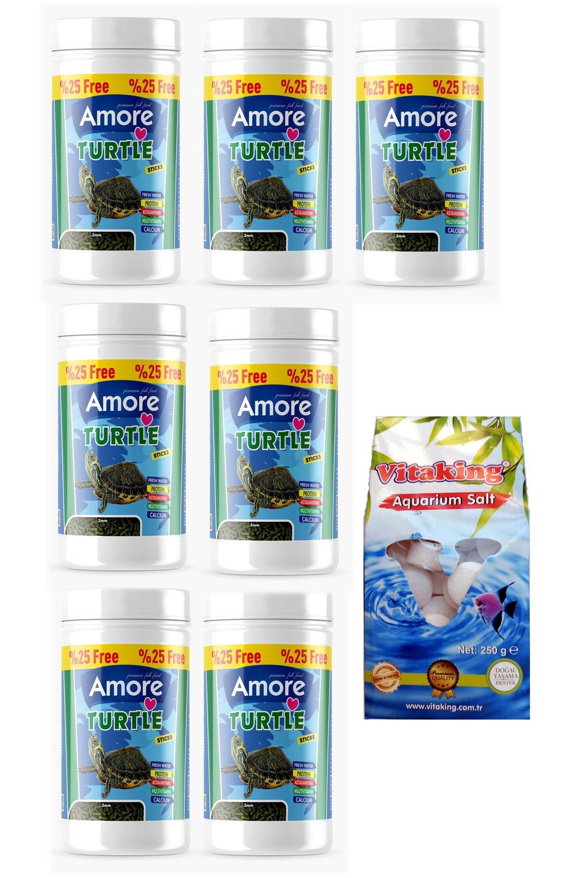 AMORE Turtle Green Sticks 7x125ml Sürüngen ve Kaplumbağa Yemi, Kaya Tuzu Tabletleri