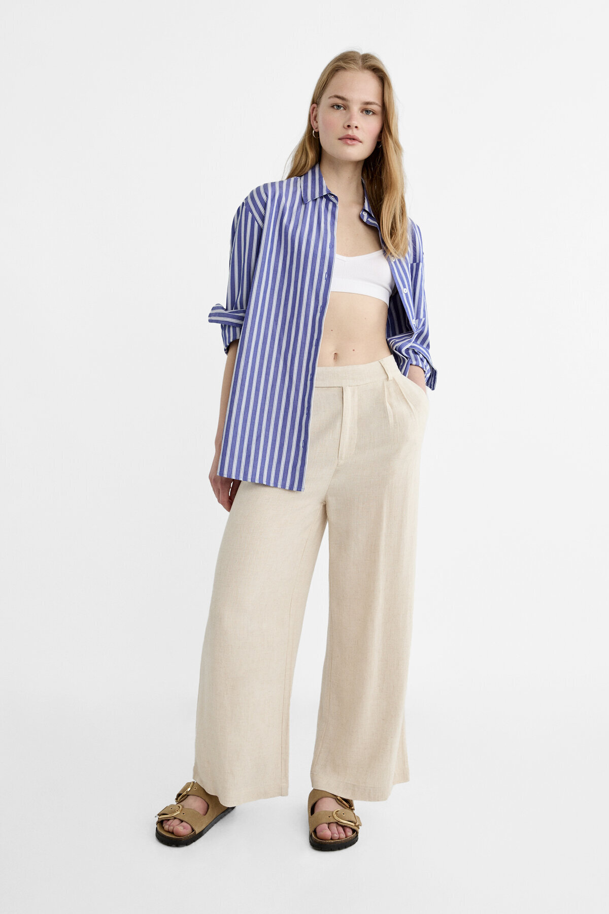 Pantolon Stradivarius Culote Stradivarius Keten Karışımlı Culotte