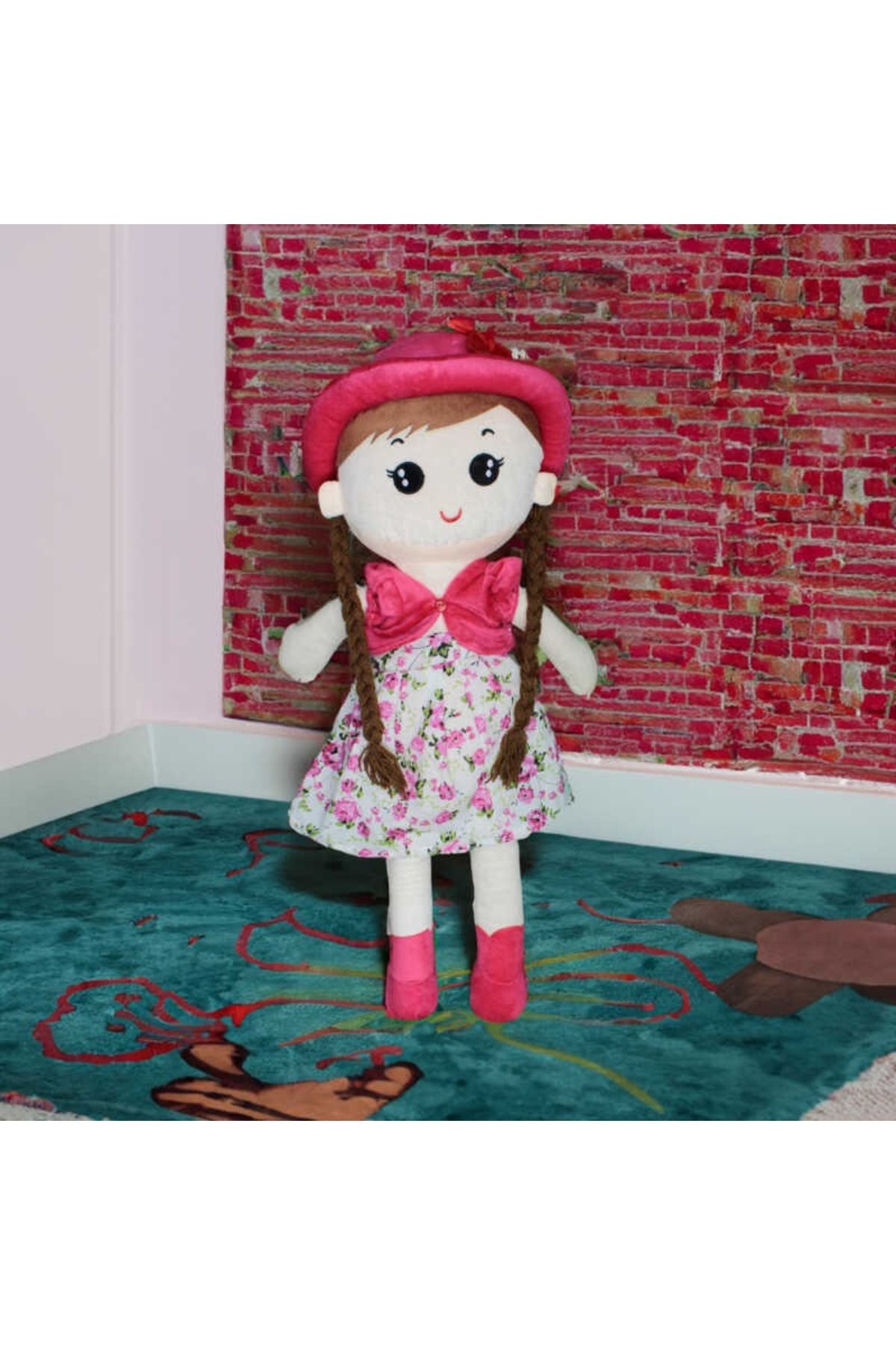 parti hediye sepeti-Pink Plush Hat Doll 55cm 2