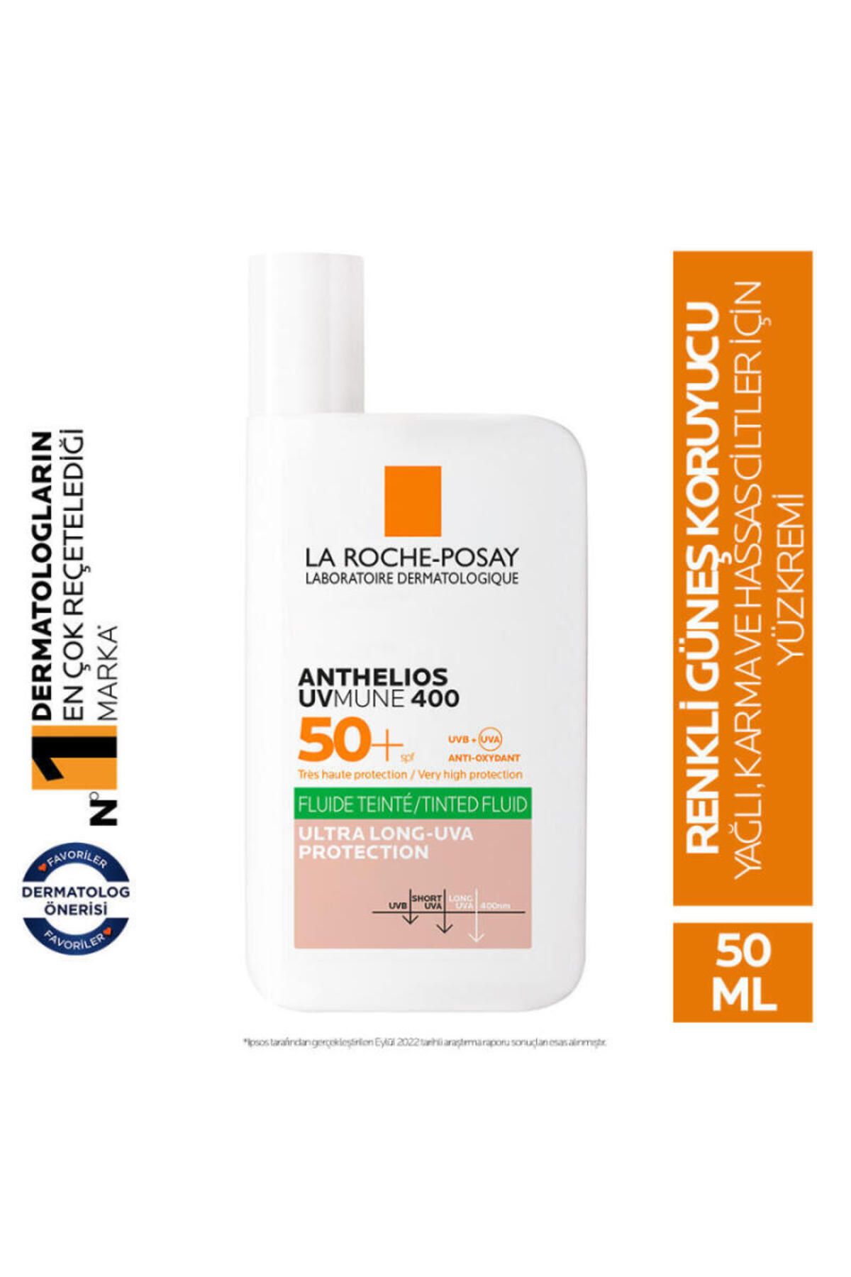 Anthelios Oil Control Fluid-Tinted Face Sun Cream with SPF50+ Protection for Oily and Sensitive Skin 50ml