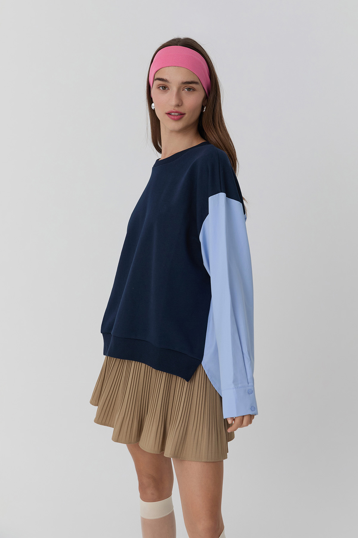 Quzu Gömlek Detaylı Sweatshirt Lacivert görsel 3