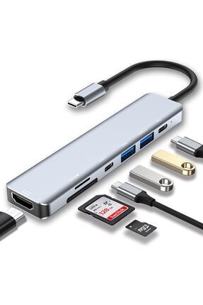 ecocenter USB C 7'si 1 arada, USB C adaptörü, 4K HDMI, iki USB-C bağlantı nok...