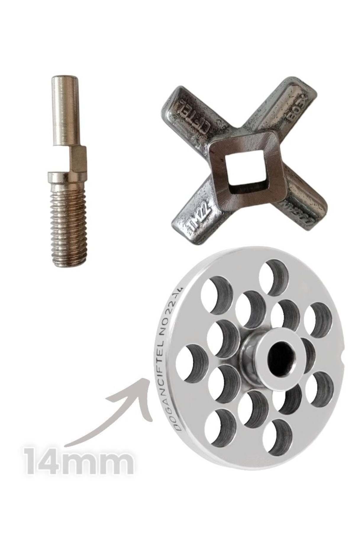 22 No. Meat Grinder Spare Parts Born Double/ SSAF Mirror-14mm + Knife-Spindle I Want