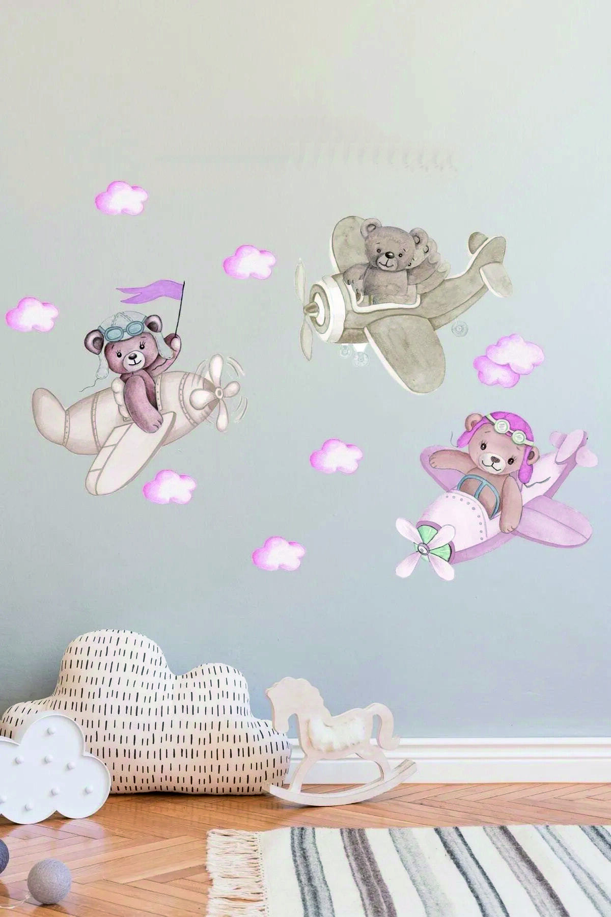 Kafadar Pilot Ayılar Mega Boy Pembe Duvar Sticker Seti