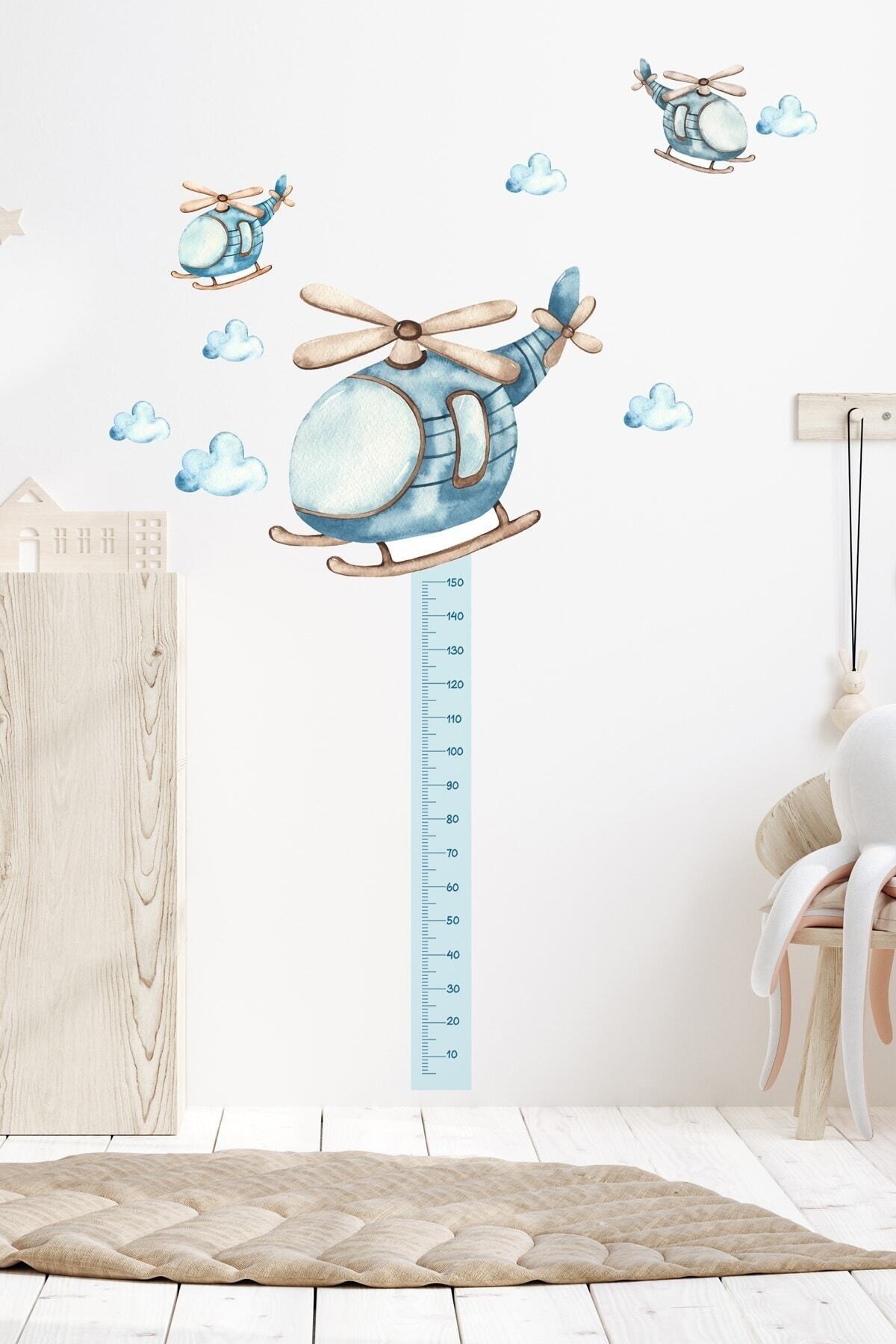 Helikopter Boy Ölçer Duvar Sticker Seti