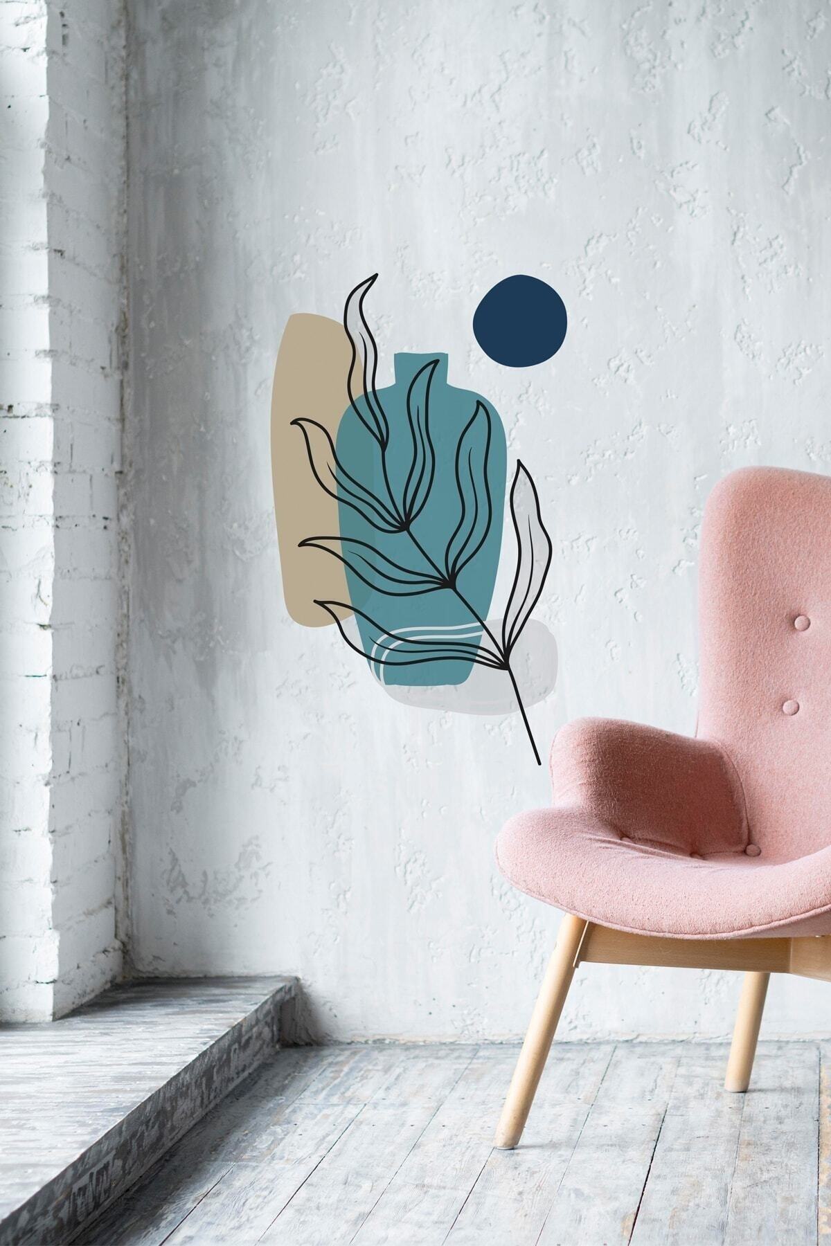 Boho 0  Bohem Tarz Vazo Yapraklar Şekilller Dekoratif Sticker