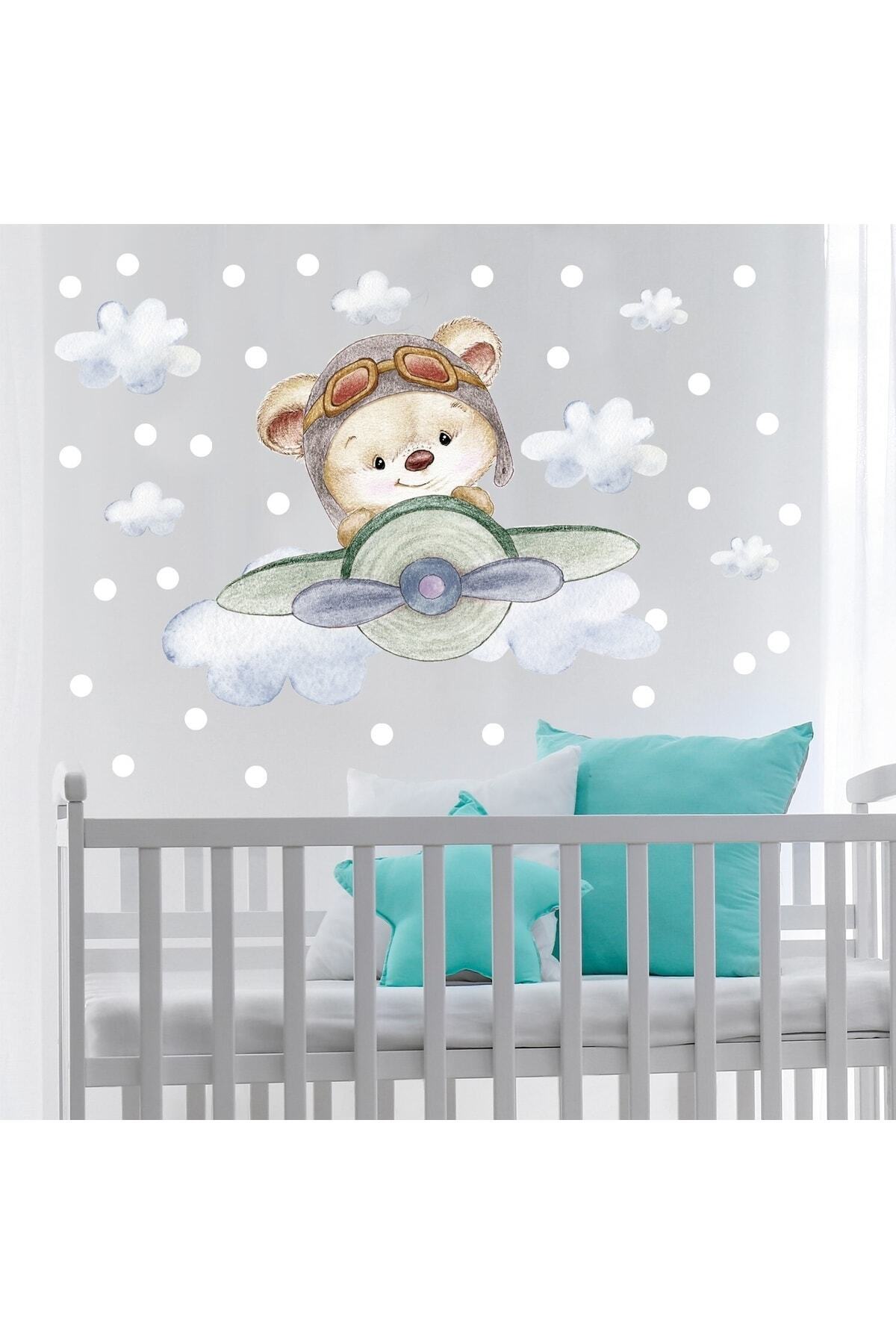 Sevimli Pilot Ayıcık Duvar Sticker Seti Renkli