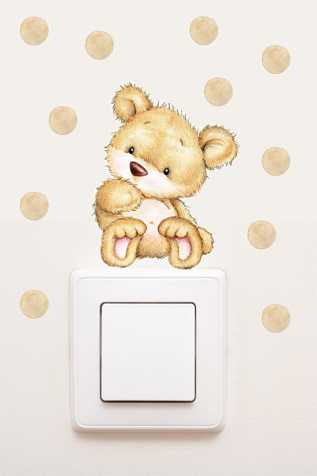 Priz  Sevimli Bebek Ayıcık Ve Puantiyeler Çocuk Odası Dekoratif Priz Sticker