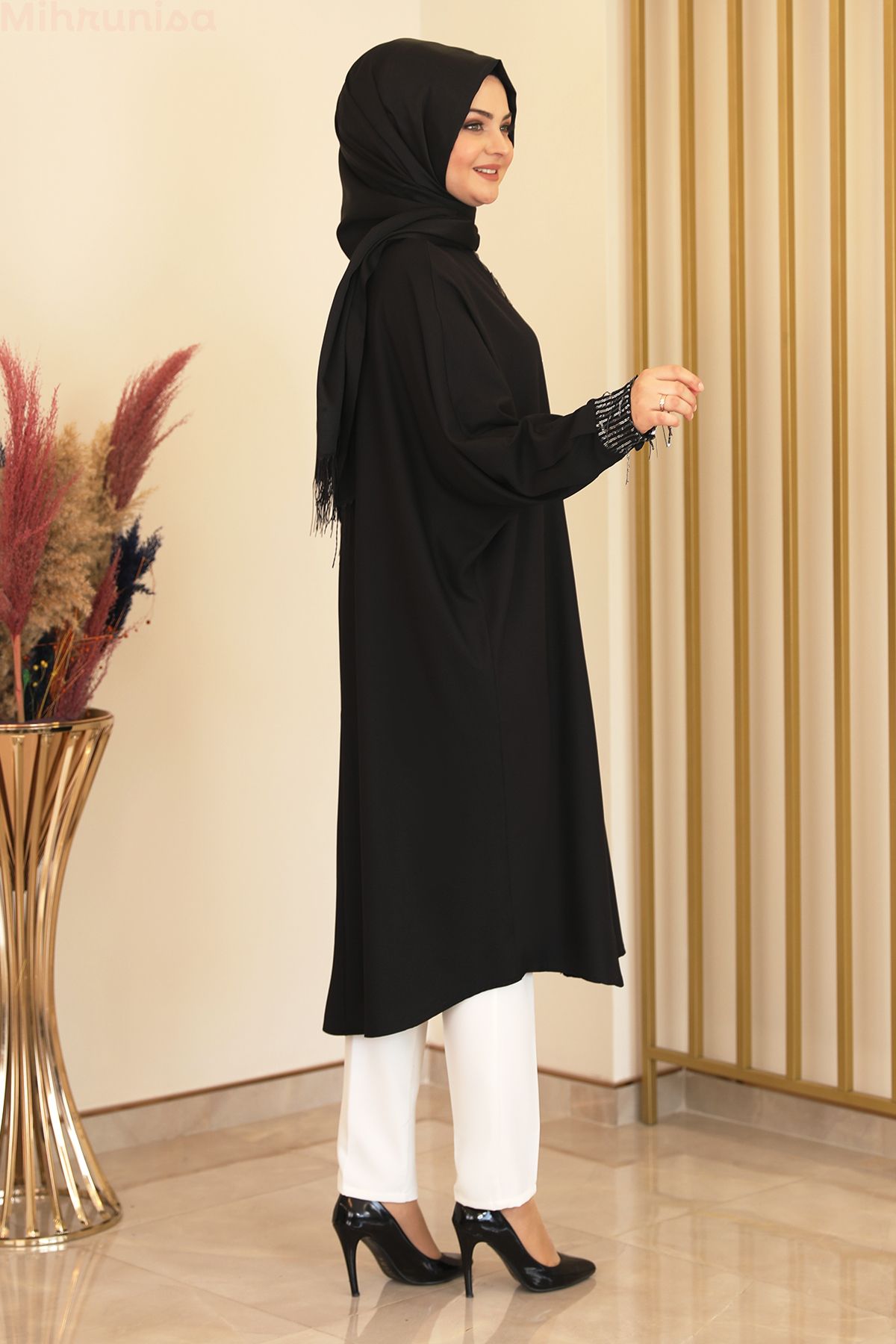 Mihrunisa-تونيك Alya Ferace بتفاصيل من الترتر - أسود 2