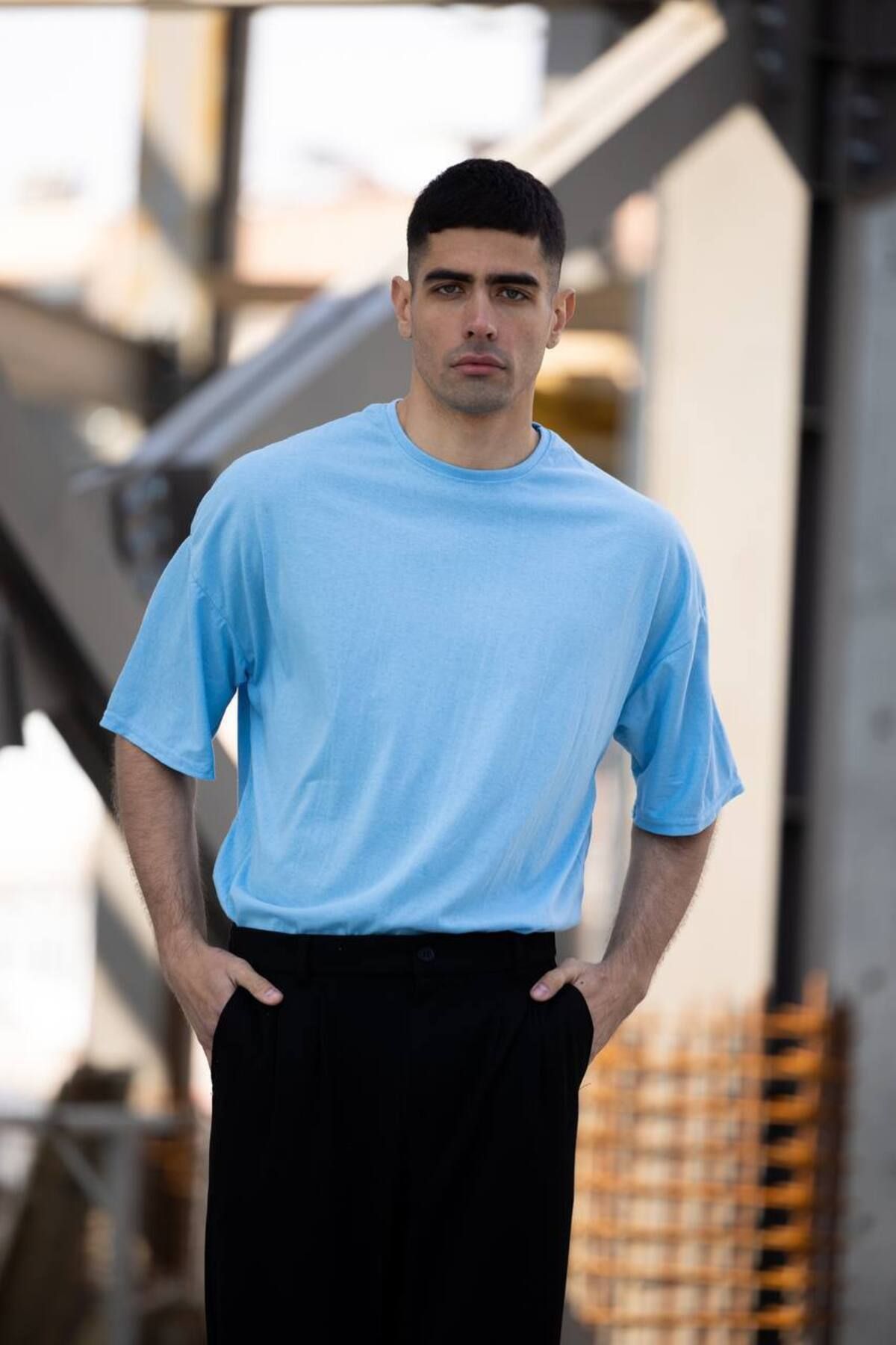 WOODROFFE-Απλό Basic Unprinted Ανδρικό μπλουζάκι Oversize Loose Boyfirend 3