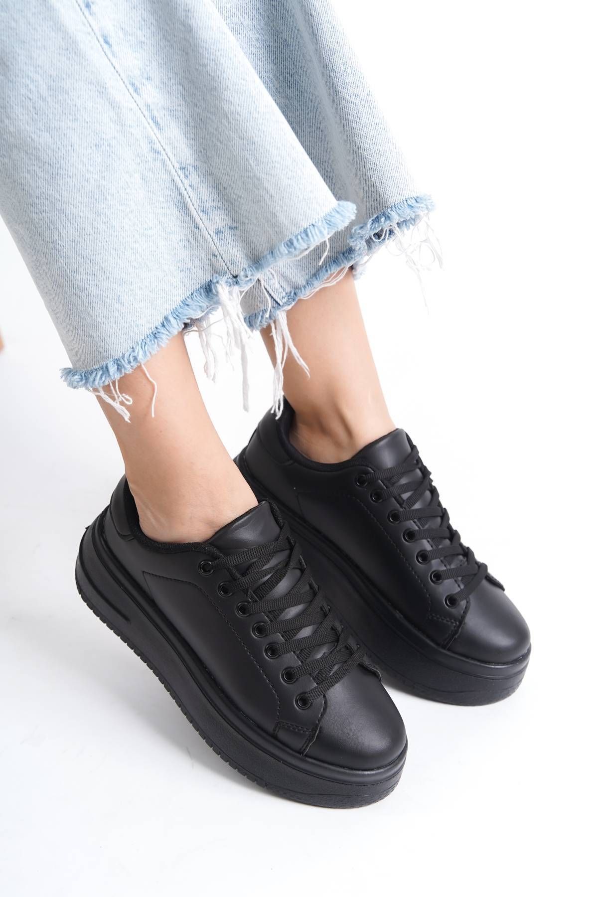 ayakkabıhavuzu-Women's Comfort Black Casual Sneakers High Sole 5 cm 2