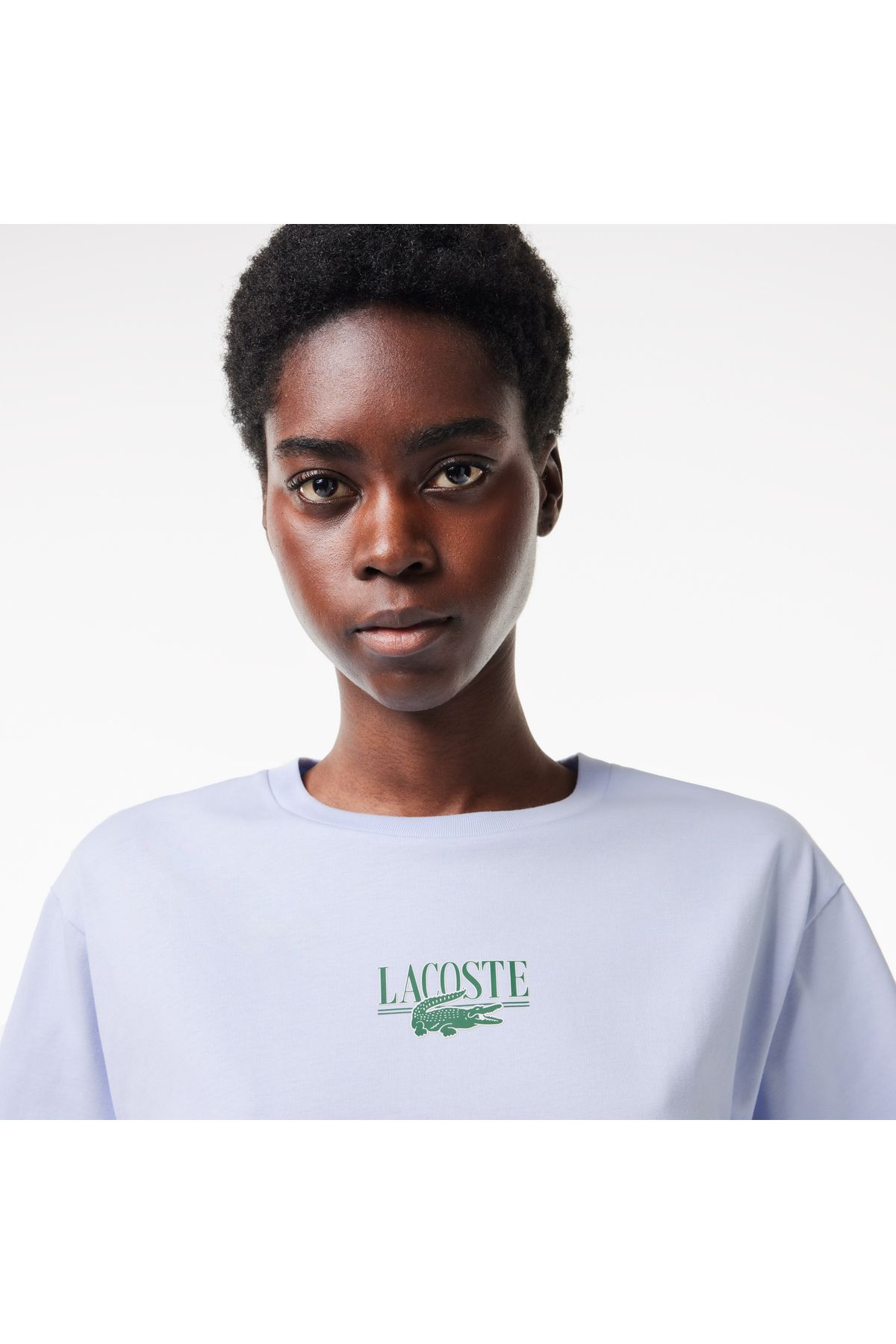 Lacoste تی شرت آبی دوچرخه مناسب زنان با یقه چاپ شده