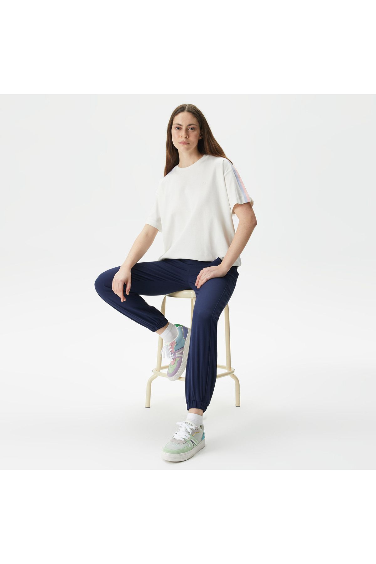 Lacoste تی شرت سفید Yaka Fit Bicycle Women