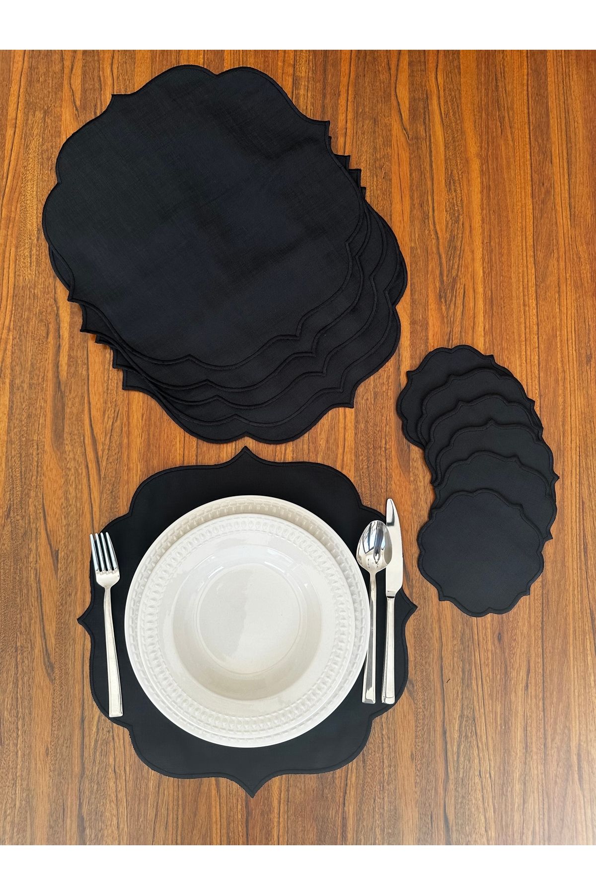 NURHAN HOME COLLECTION Set De 12 Bucăți Brodat Negru Pentru Servire Și Servețe De Prezentare Pentru Cocktail - One Size