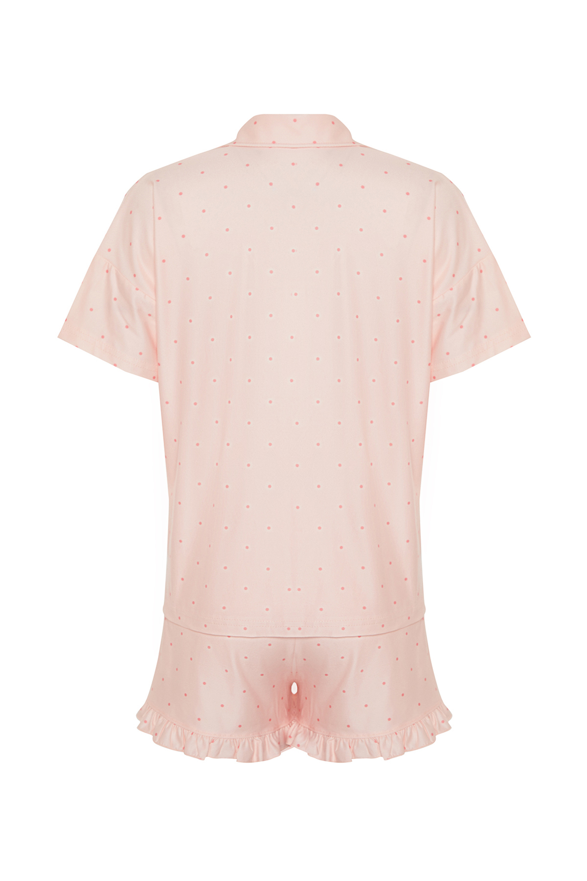 Trendyolmilla  Somon Puantiyeli Fırfır Detaylı Şortlu Örme Pijama Takımı THMSS24PT00284 - Görsel 8