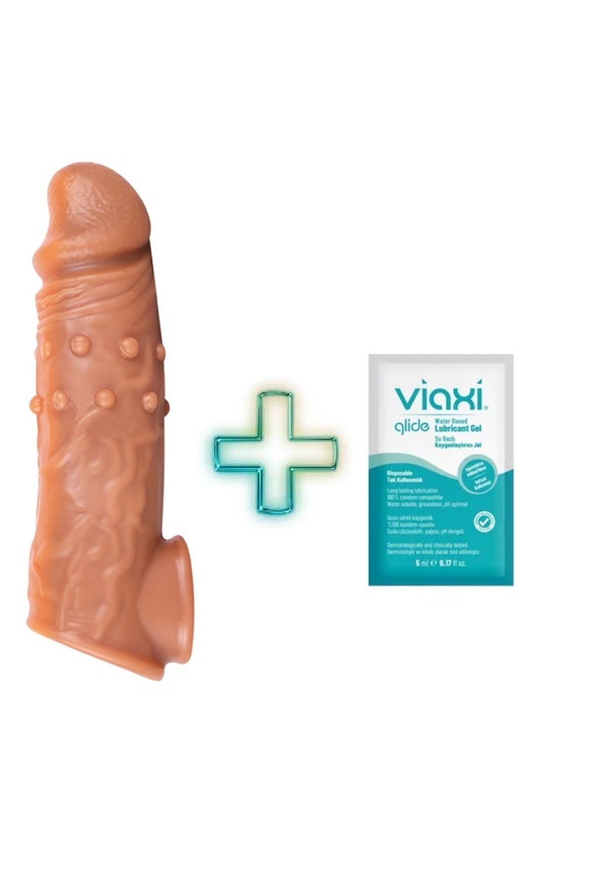19 cm Testis halkalı Tırtıklı ve Boğumlu Elastik penis kılıfı Kayganlaştırıcı seti