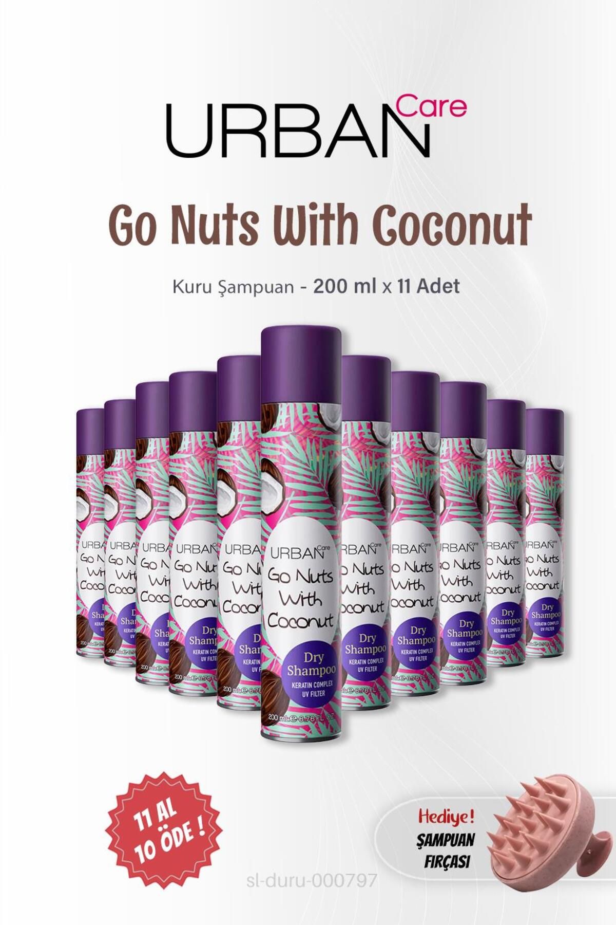 Urban Care 11 AL 10 ÖDE Urban Care Kuru Şampuan Go Nuts With Coconut 200 ml, Hediye Şampuan Fırçası