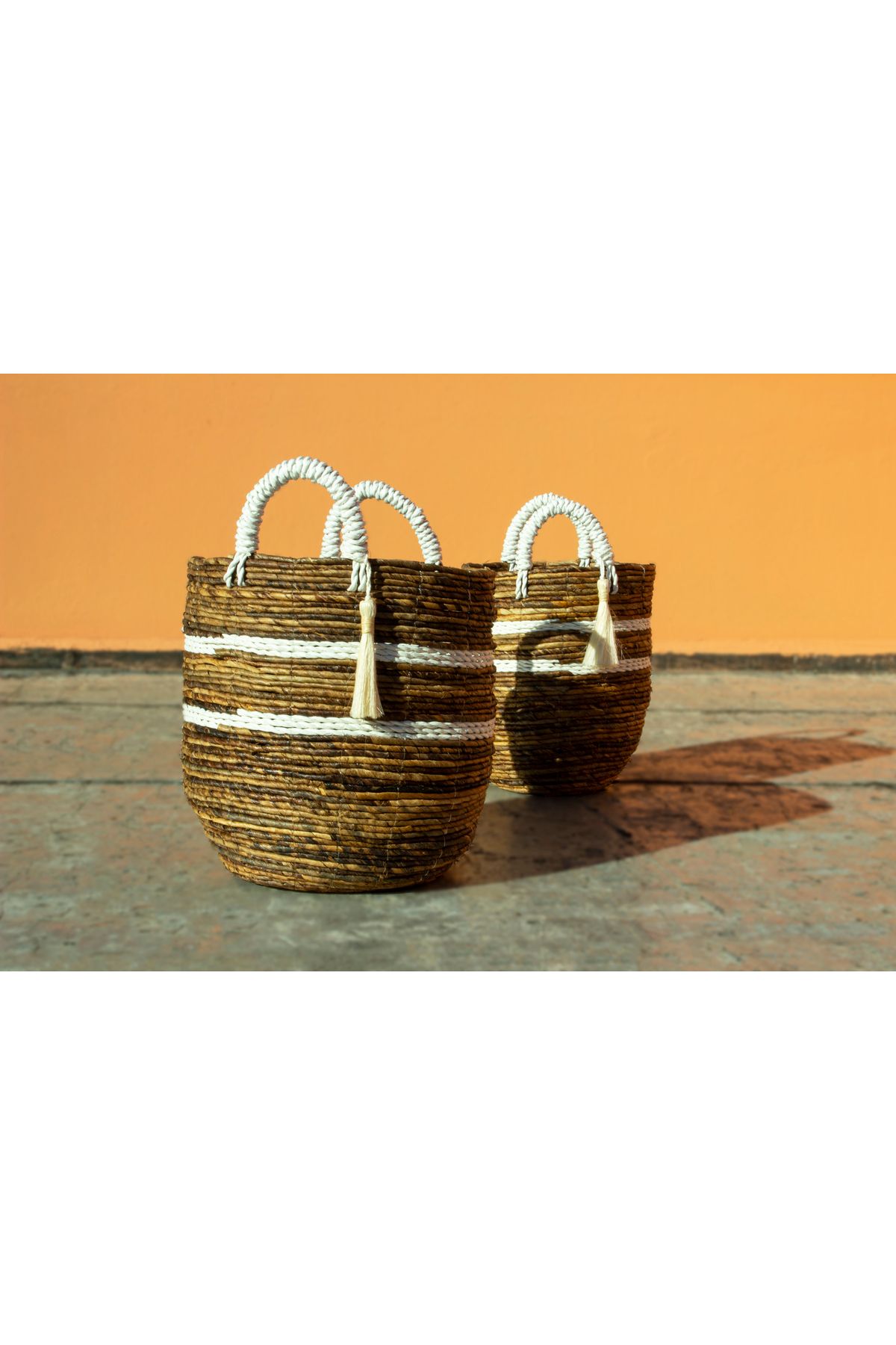 KANCAEV-Dark Brown Banana Shell - Tasseled, Deep Round Basket, Medium 2