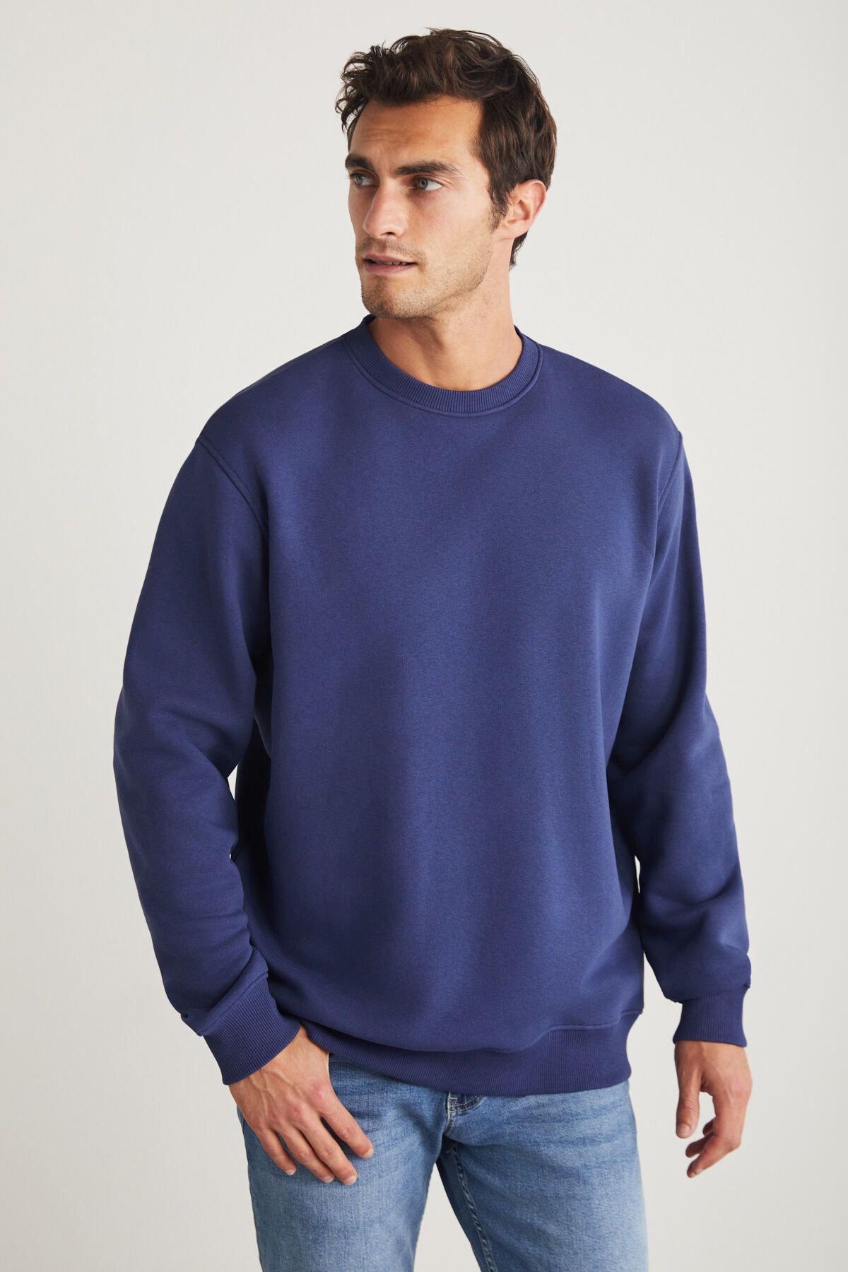 travis mens soft fabric regular fit round neck navy blue sweatshirt