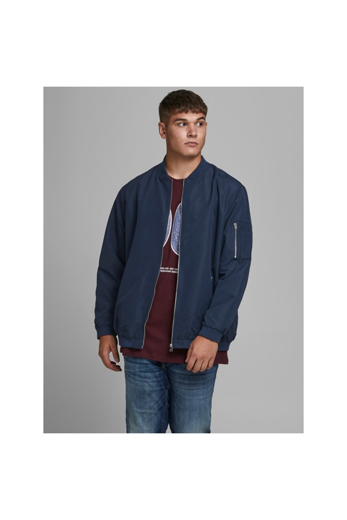 جک اند جونز کاپشن بمب افکن مردانه سایز پلاس مدل Jack & Jones Plus Navy Blue 12173990