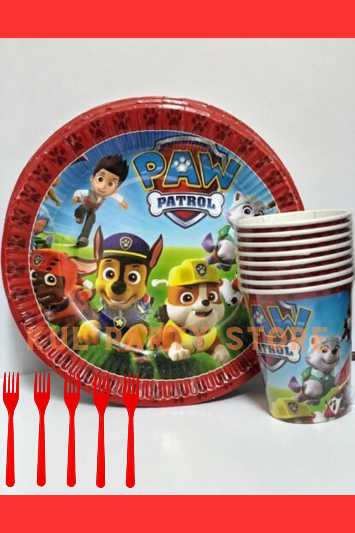 FOKUL Paw Patrol 16 Kişilik Tabak Bardak Çatal Seti Doğum Günü Parti Malzemeleri Konsepti