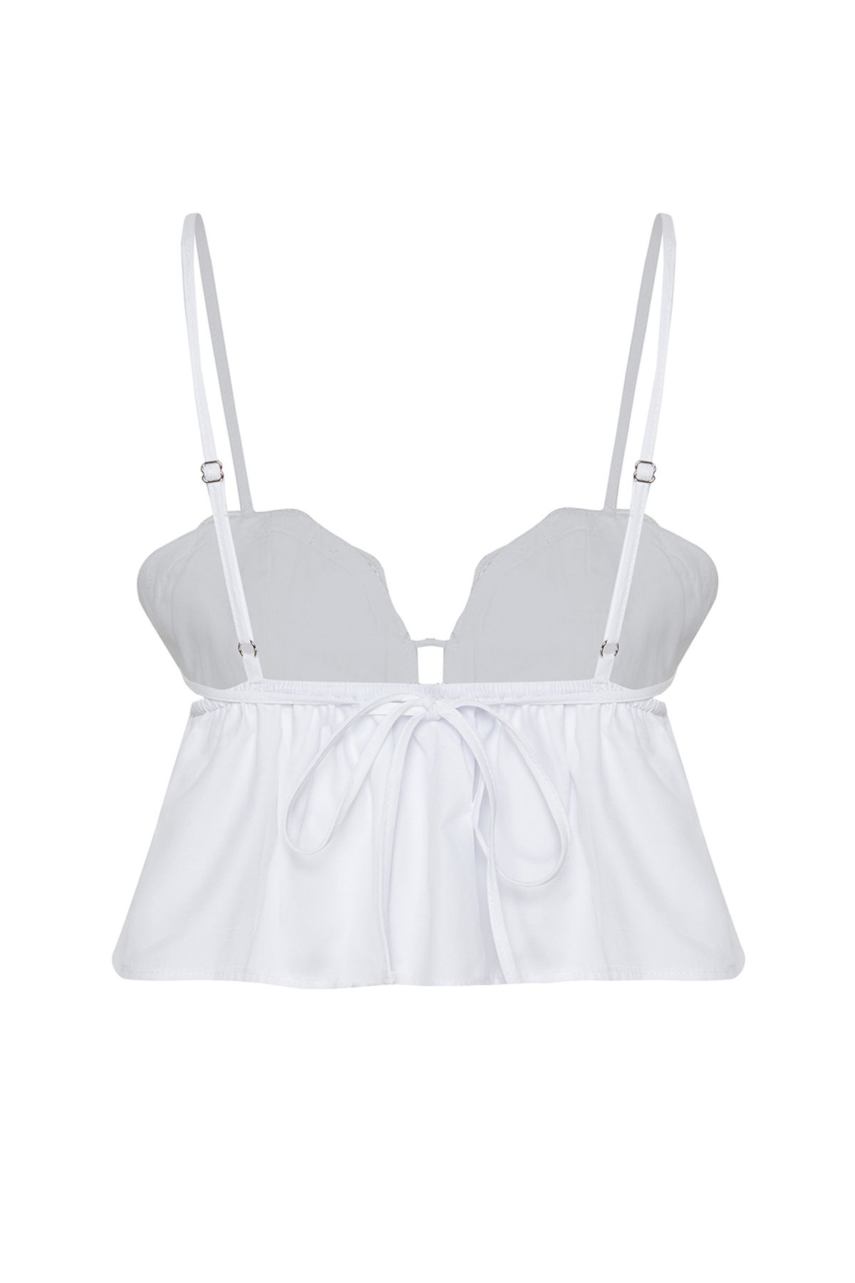 Trendyol Collection-Λευκή Crop Μπλούζα με κέντημα λουλουδιών - TPRSS24BZ00030 8