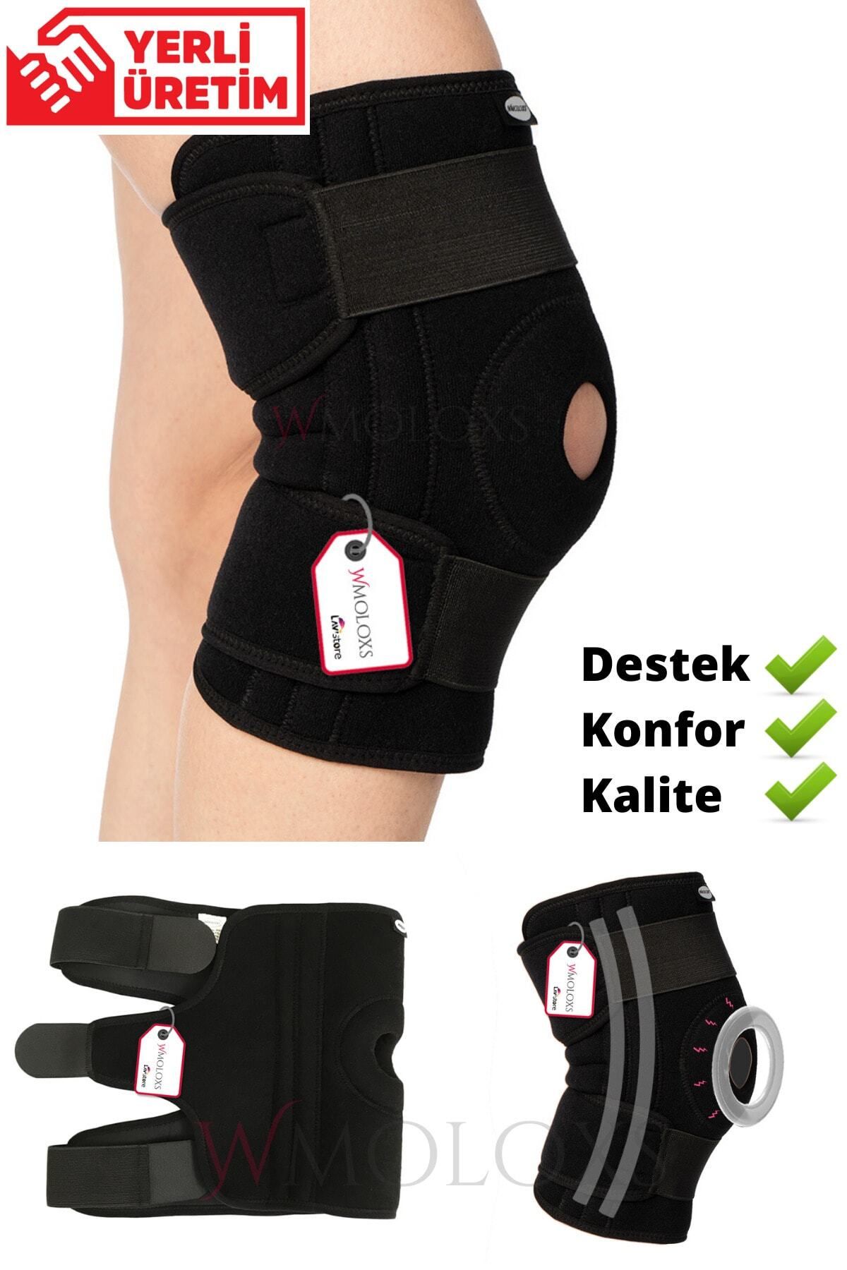MEDITERIAN Siyah Sporcu Dizlik Patella ve Ligament Destekli Dizlik Yan Balenli Bedeni Ayarlanabilir Spor Dizli