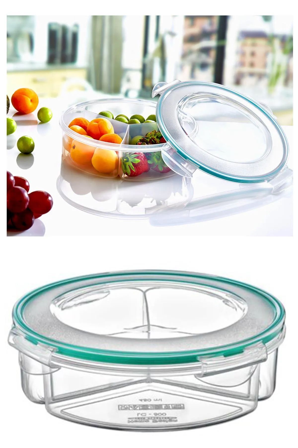 Emofom-Fresh Box 3 Compartment Round Storage Container 1350 ml Airtight Liquid Leak Proof Feeding Container 7
