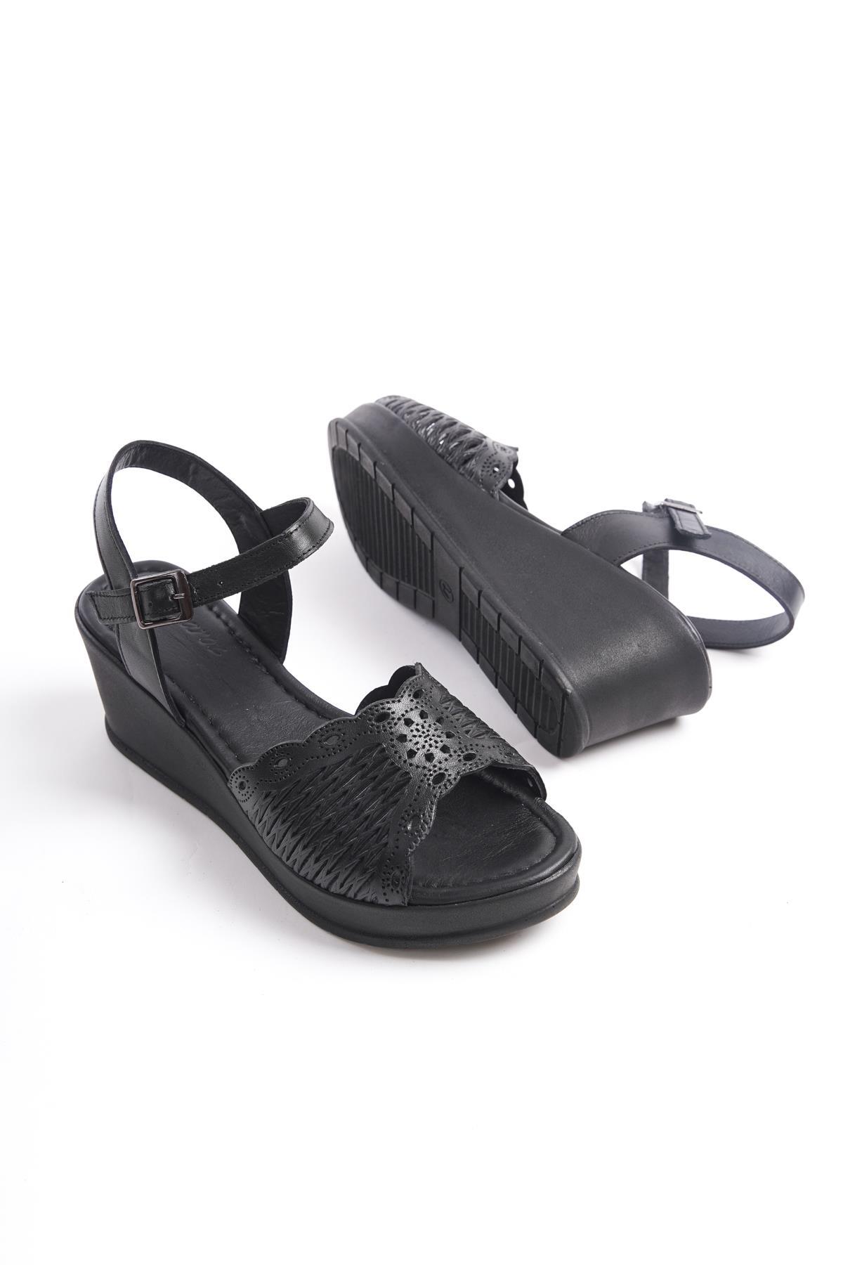 صندل زنانه مشکی Çaçaroz Ayakkabı | 604120 اورجینال - تصویر 3