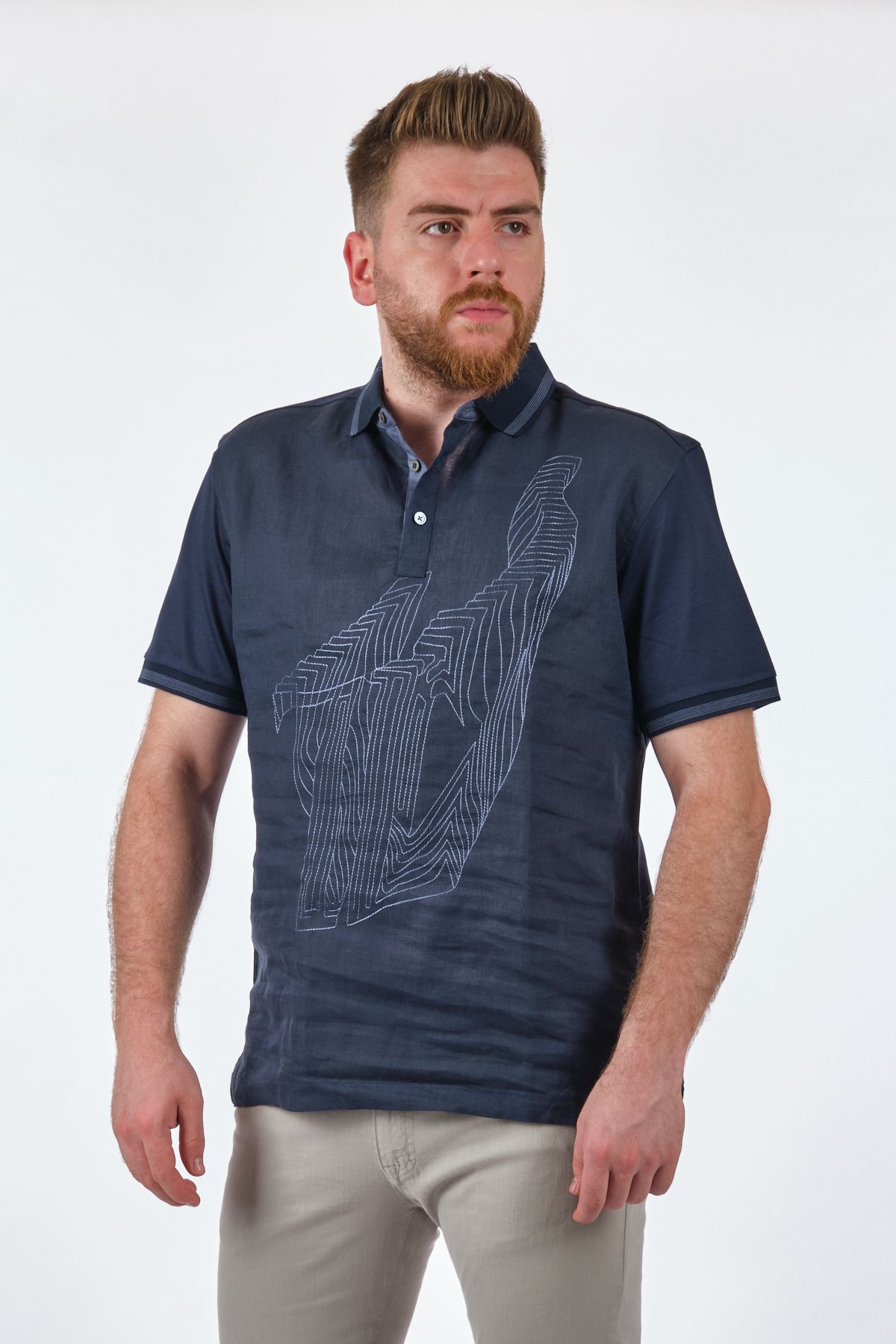 Gallus-Tricou 100% bumbac pentru bărbați, albastru bleumarin închis, gât polo 23ms8637 3