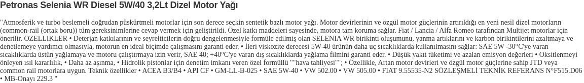 Petronas Selenia 5w40 Yağ Wide Range 3.2 Litre Motor Yağı Fiyatı, Yorumları  - Trendyol