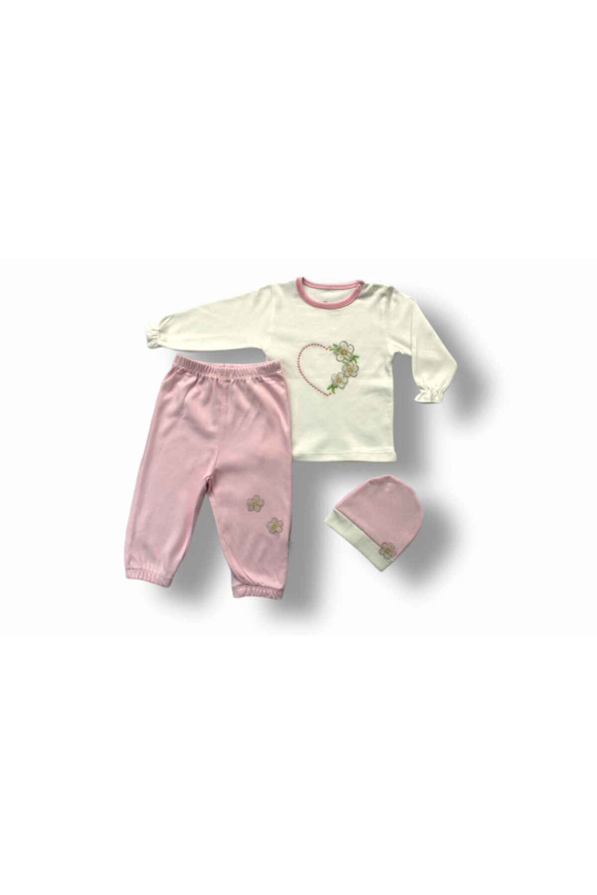 Tomuycuk Heart of Spring Sweat Baby Girl 3 Piece Set Pink Trendyol