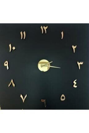 3d Arapça Rakamlı Duvar Saati Pleksi Ayna Gold Renk Dekoratif Büyük Boy Duvar Saati DWS153