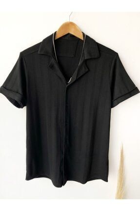 Erkek Siyah Yazlık Kısa Kollu Gömlek 10310
