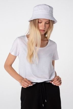 Cora, Geniş Yaka, Kısa Kollu, Organik Kumaşlı, Basic Beyaz T-shirt 110302