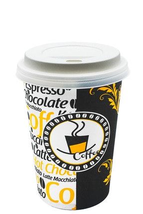 12 Oz Beyaz Kapaklı Karton Bardak Latte Kahve Kağıt Bardak 300 ml - 100'lü AT12OZ