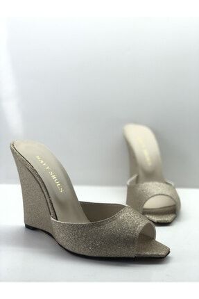Stiletto-feta Light Altın Kum Simli Topuklu Ayakkabı 019K-02