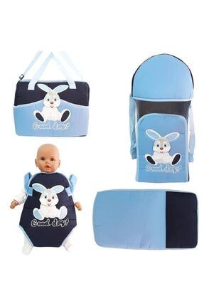 Tavşan Mavi 4 Lü Bebek Taşıma Kanguru Portbebe Çanta Alt Açma Seti Bg_3782