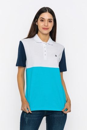 Kadın, Renkli, Beyaz - Mavi - Lacivert, Basic, Nefes Alan, Polo Yaka, T-shirt GDM-1521