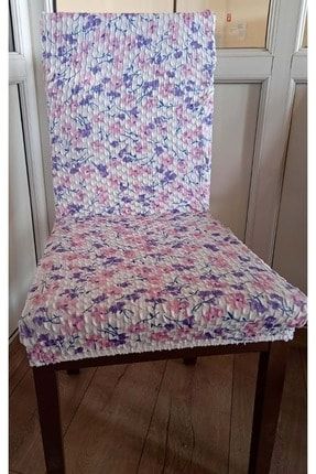 4 Adet Desenli Lastikli Sandalye Kılıfı-pembe Lila MST08021