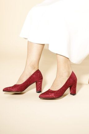 Kadın Kırmızı Topuklu Abiye Ayakkabı ES21101