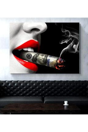 Dolarlı Sigara Kadın Dudak Kanvas Tablo nzr-es152