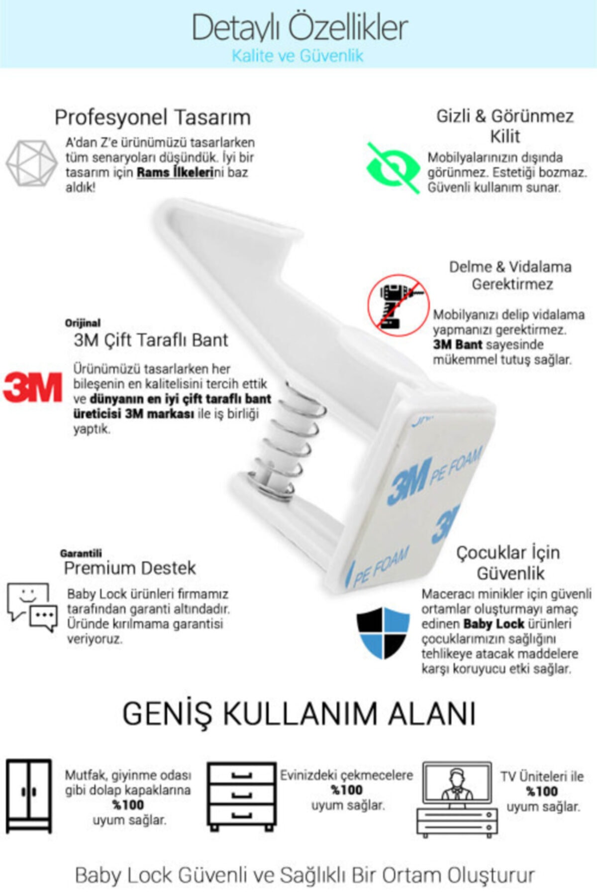 Baby Lock Bebek Çocuk Güvenlik Seti, 5 Çekmece Dolap Kilidi, 4 Köşe Ve 6 Priz Koruyucu, 2 Kapı Koruyucusu fotoğrafı 6 (önizleme)