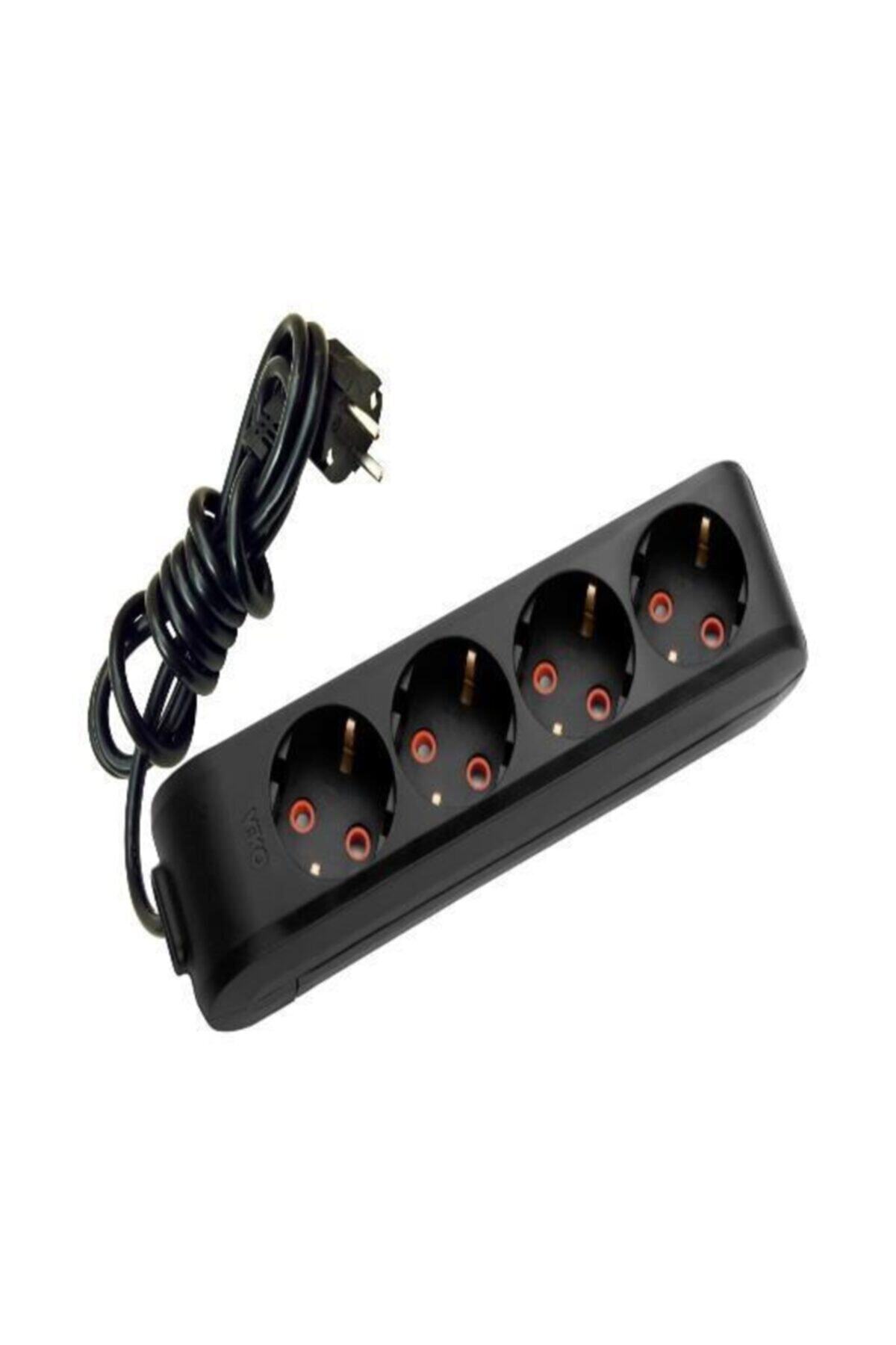 VİKO Viko Siyah 2 Metre Topraklı Kablolu Multi-let Dörtlü Priz (VK-90133402)
