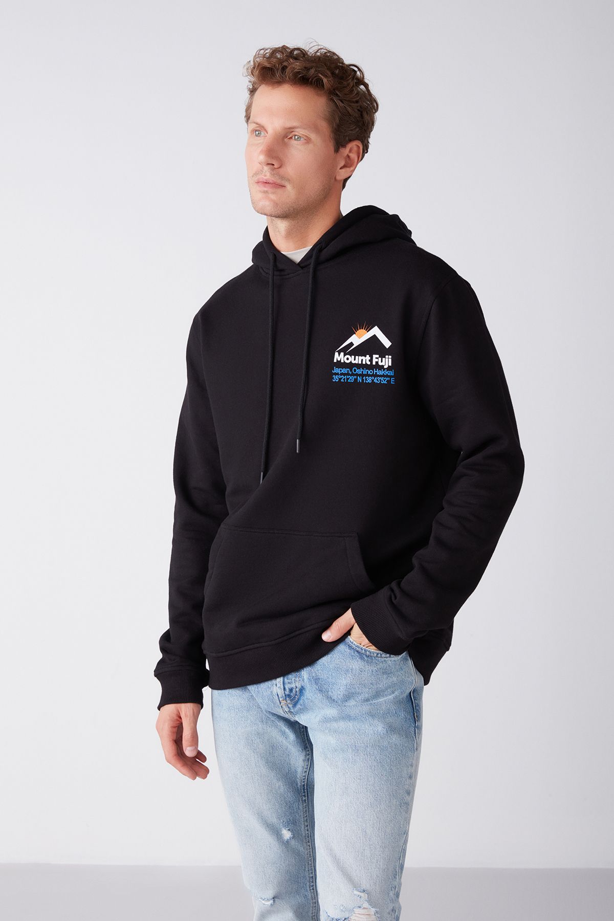 GRIMELANGE-Carter Men's Soft Fabric Hooded Mountain Printed Drawstring Regular Fit Black Sweatshirt 4