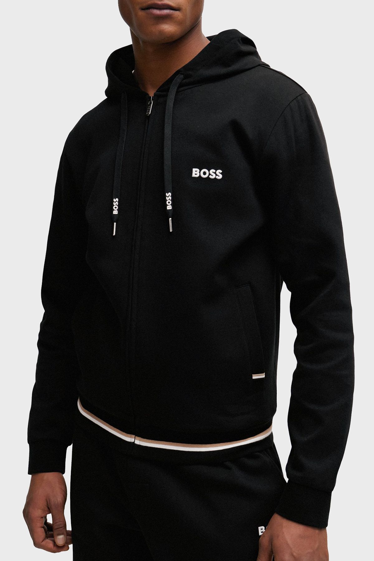 سویشرت مشکی مردانه پنبه به طور منظم متناسب با کلاه عرق 001 BOSS