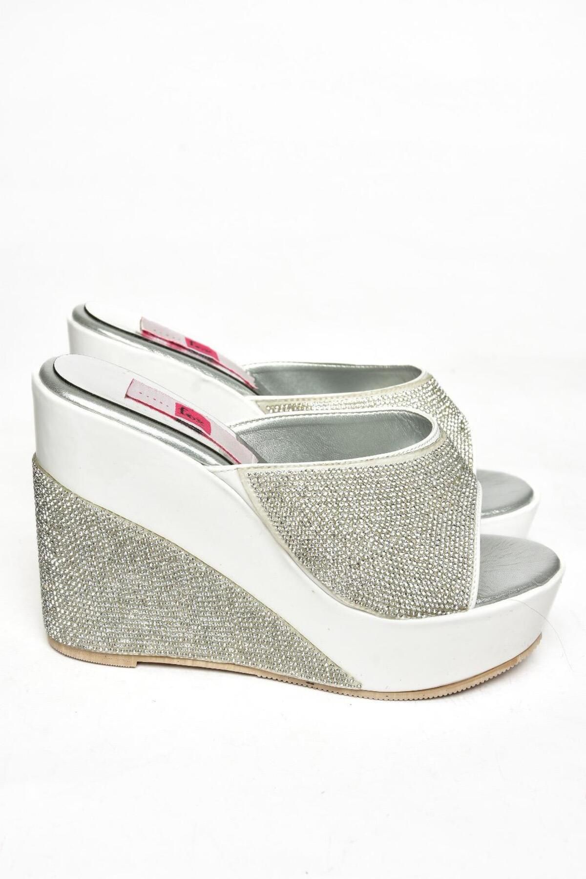 Fox Shoes-S820006308 White Patent Leather Stone Wedge Sole Slippers 8